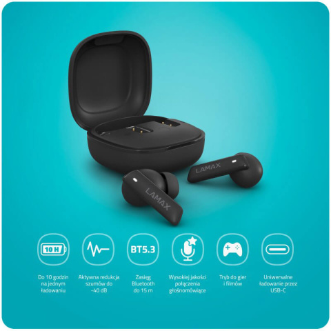 Dokanałowe słuchawki bezprzewodowe Lamax Clips1 ANC Black