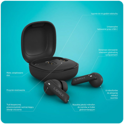 Dokanałowe słuchawki bezprzewodowe Lamax Clips1 ANC Black