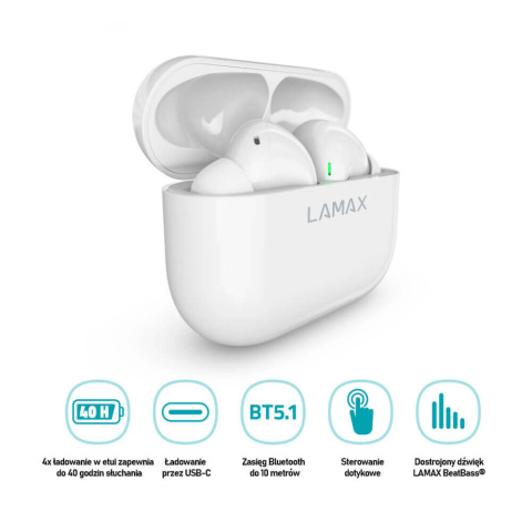 Dokanałowe słuchawki bezprzewodowe Lamax Clips1 White