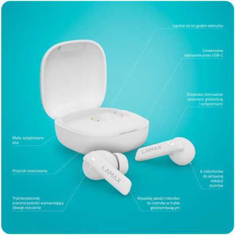 Dokanałowe słuchawki bezprzewodowe Lamax Clips1 ANC White
