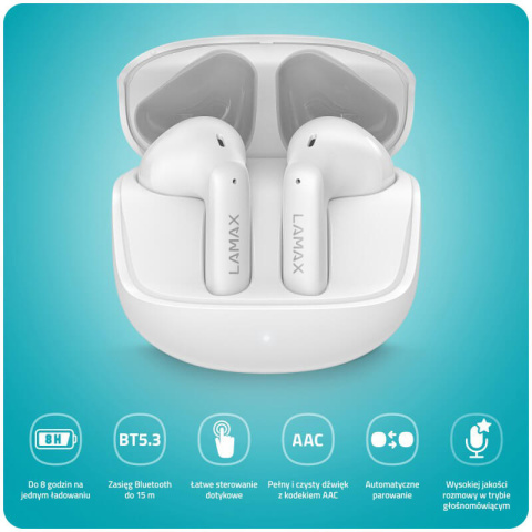 Douszne bezprzewodowe słuchawki Lamax Tones1 White