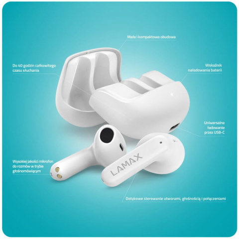 Douszne bezprzewodowe słuchawki Lamax Tones1 White