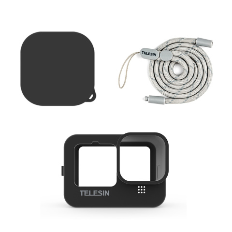 Czarne etui silikonowe + osłona obiektywu do GoPro HERO 9 / 10 / 11 / 12 Black