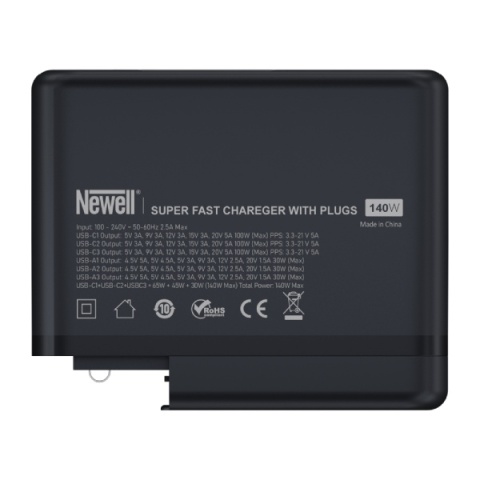 Ładowarka sieciowa z zestawem adapterów GaN Tech T-power 140W Newell