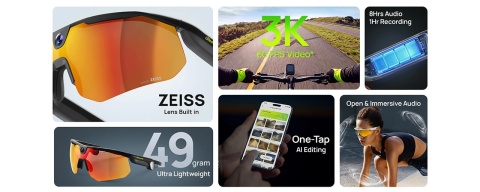 Okulary Sportowe AI Rower Narty Zeiss Kamera POV Słuchawki Kostne Interkom