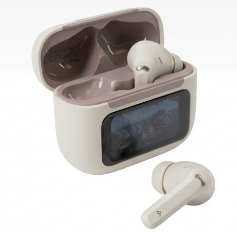 Słuchawki douszne z etui ładującym z ekranem dotykowym BUDS 9 White - AGM Mobile